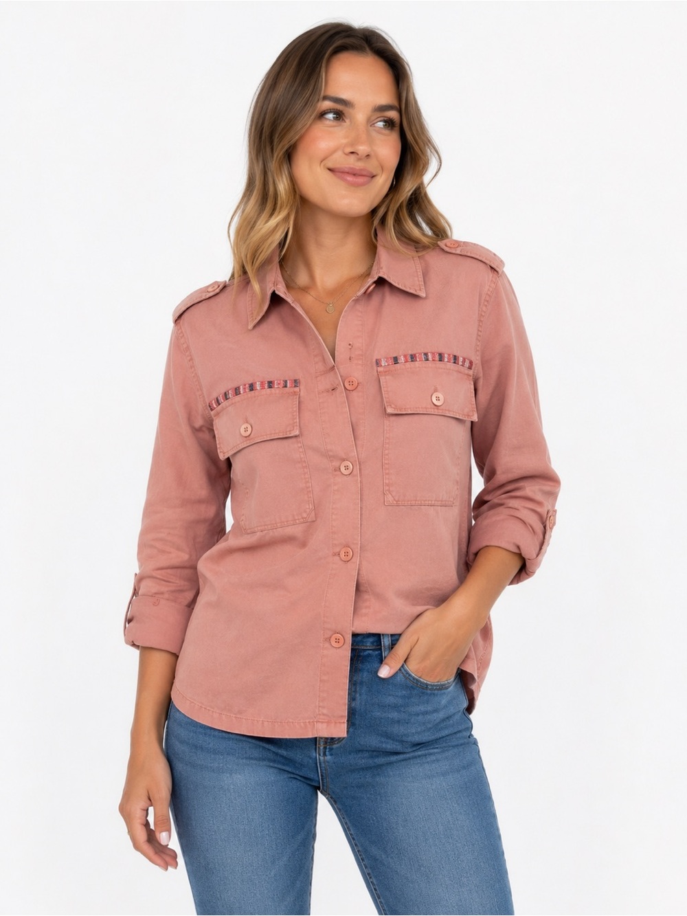 GAP Dusty Rose Utility Shacket Women’s Large Cotton Stretch Cargo Shirt